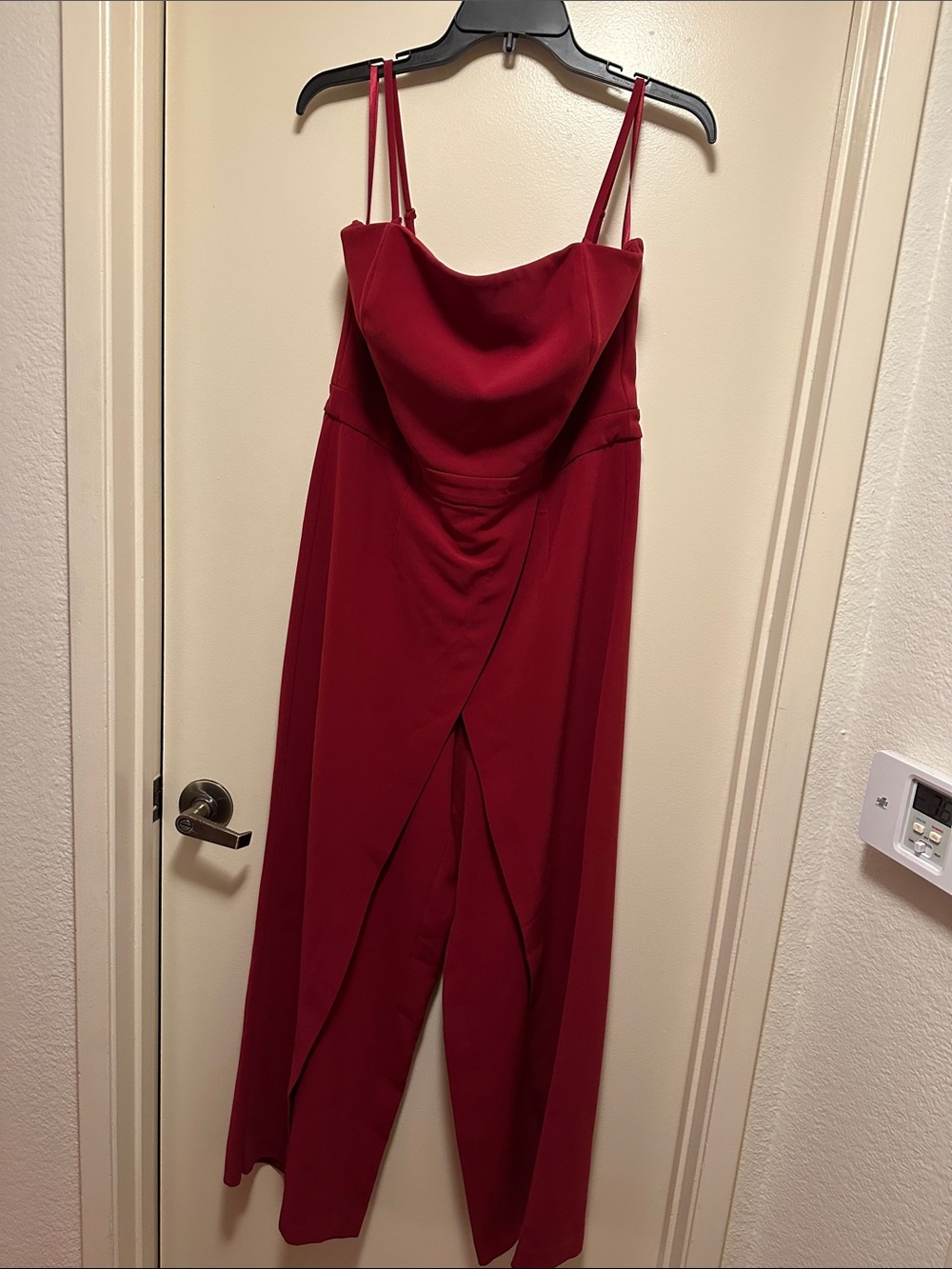 White House Black Market Red Draped Jumpsuit with Double Spaghetti Straps